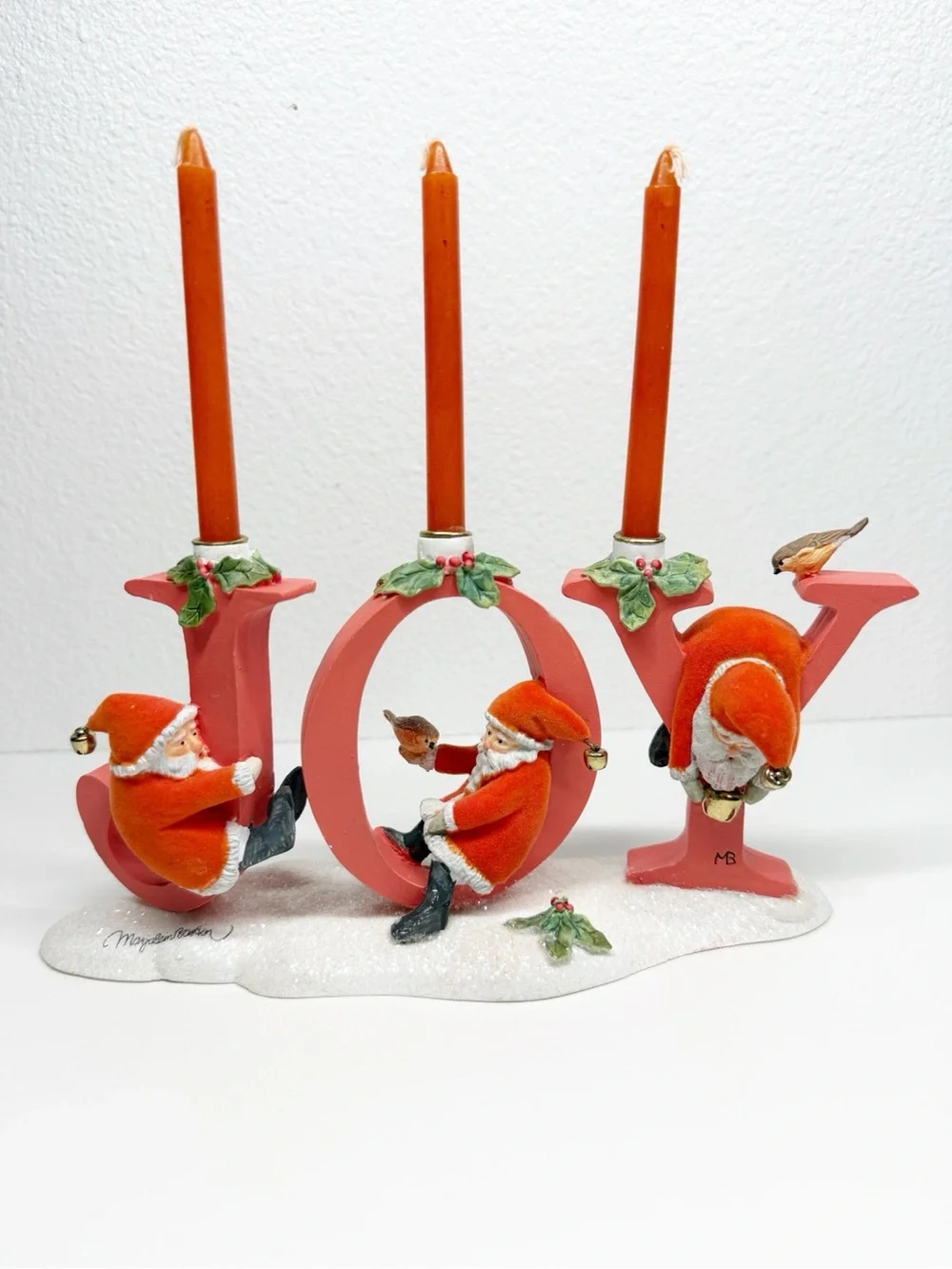 Vintage Hallmark Marjolein Bastin Flocked Santa Joy Candle Holder Original Box